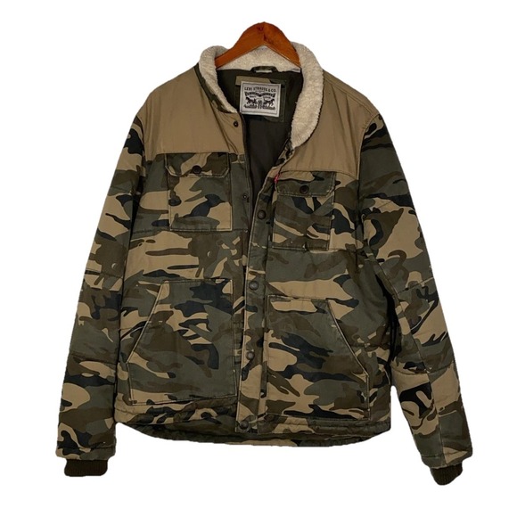 LEVI'S Men's Diesel Faux Shearling Lined Camouflage Rare FindJacket L